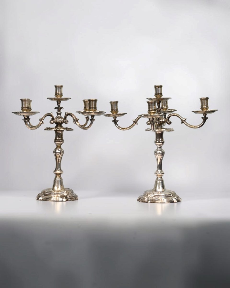 Coppia Di Candelabri Antichi Con Punzone Napoli - Italia Fine XVIII Secolo  -photo-3